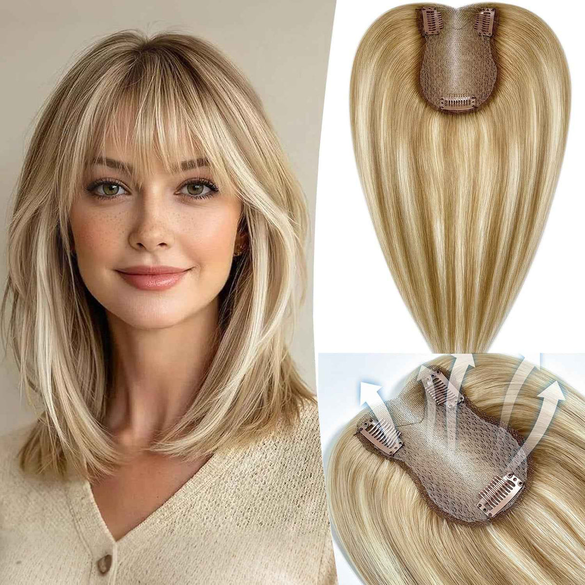 OCEAN Topo de Cabelo Humano Dourado, Base de Lace Invisível de Camada Dupla — 1 Feixe