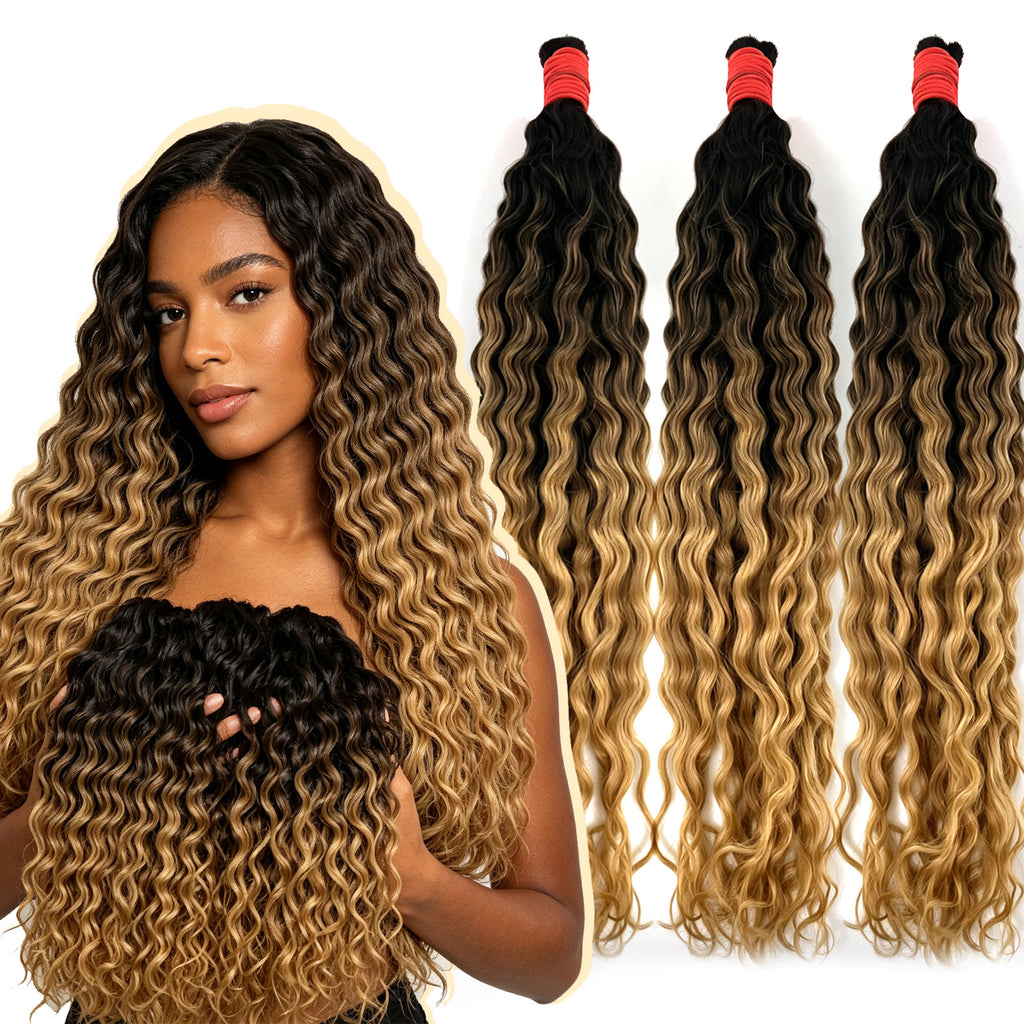 Cabelo Humano Indiano Ombré Black Gold,Textura Deep Wave-1 Feixe