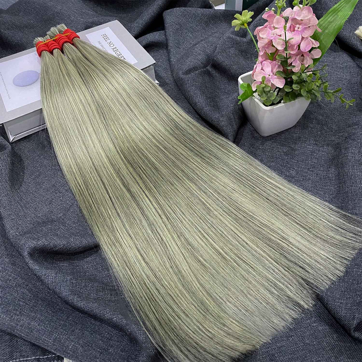 OCEAN Cabelo Vietnamita Loiro Com Mechas Acinzentadas Liso A Granel 100% Cabelo Humano-1 Feixe