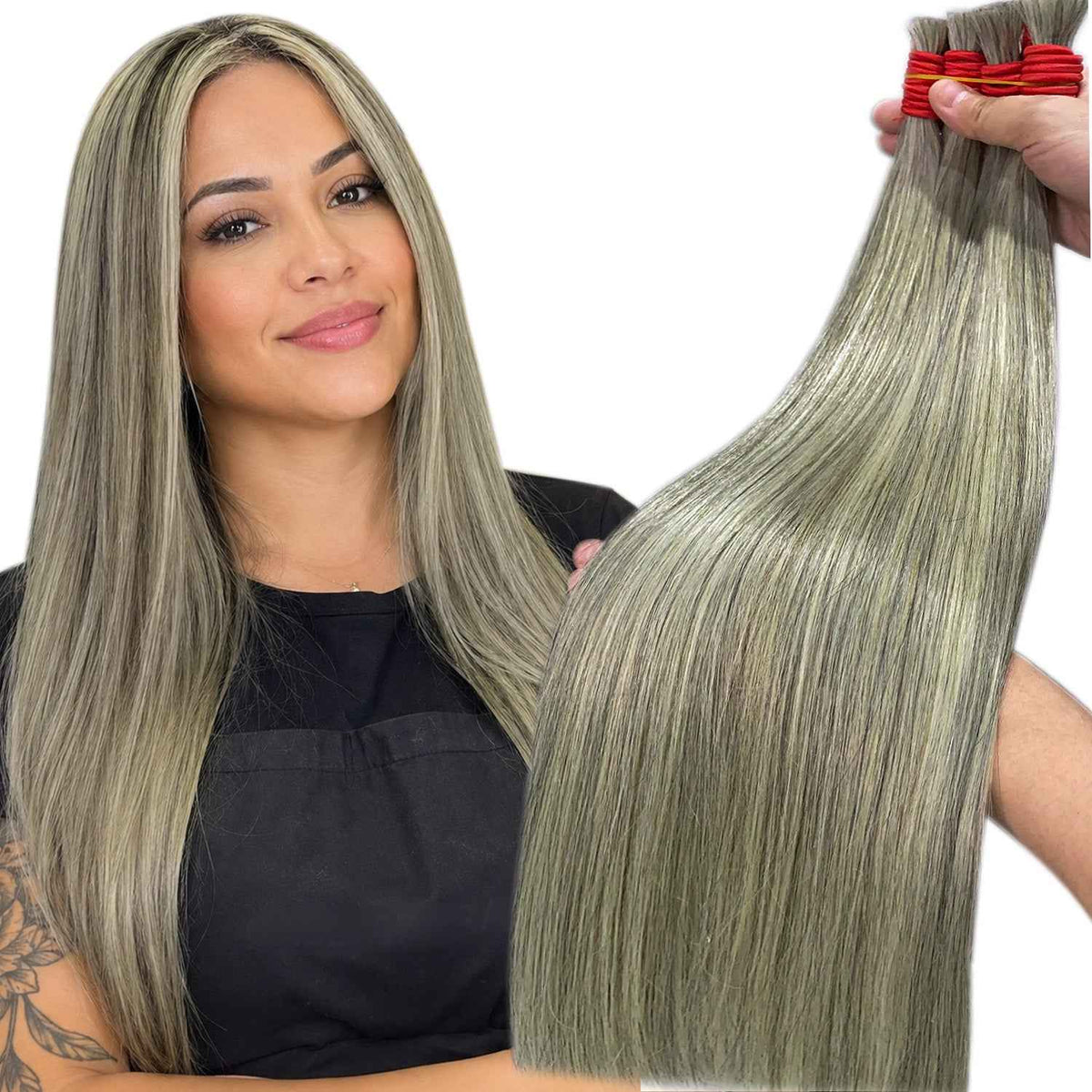 OCEAN Cabelo Vietnamita Loiro Com Mechas Acinzentadas Liso A Granel 100% Cabelo Humano-1 Feixe