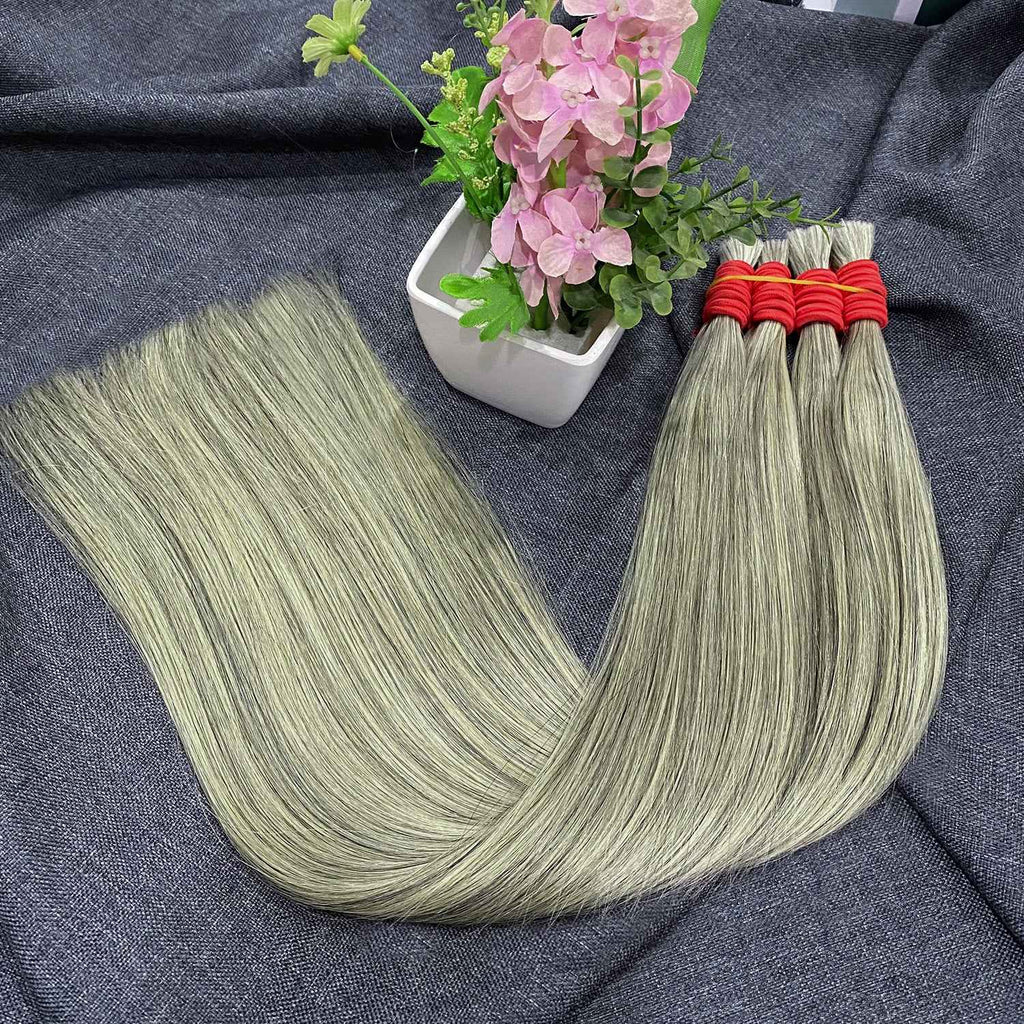 OCEAN Cabelo Vietnamita Loiro Com Mechas Acinzentadas Liso A Granel 100% Cabelo Humano-1 Feixe