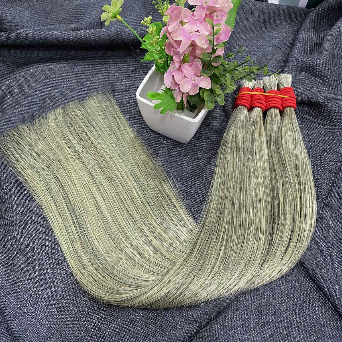 OCEAN Cabelo Vietnamita Loiro Com Mechas Acinzentadas Liso A Granel 100% Cabelo Humano-1 Feixe