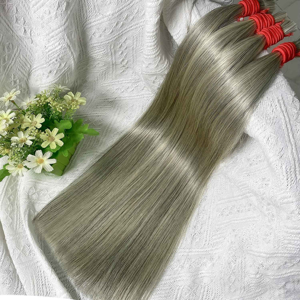 OCEAN Cabelo Vietnamita Loiro Com Mechas Acinzentadas Liso A Granel 100% Cabelo Humano-1 Feixe