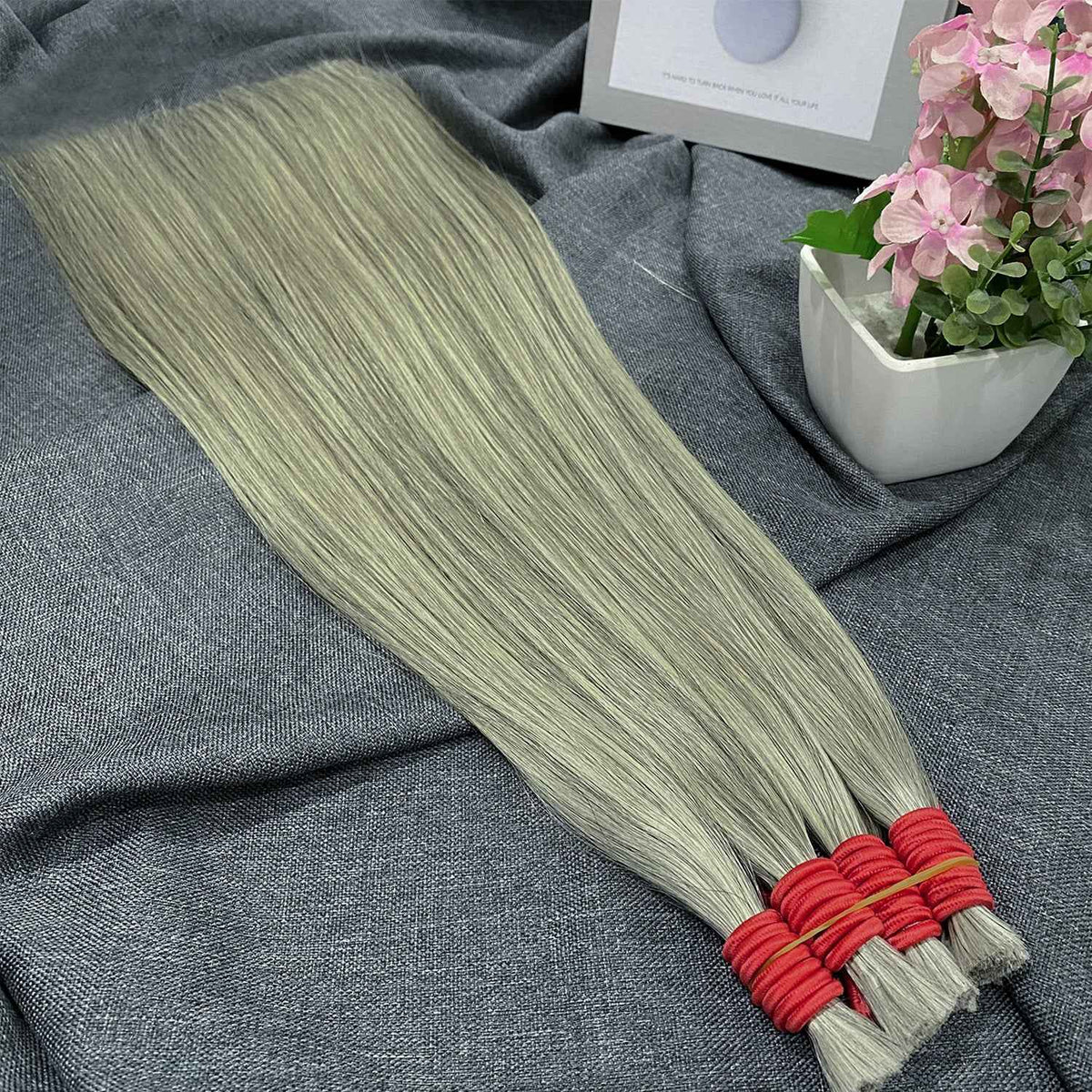 OCEAN Cabelo Vietnamita Loiro Com Mechas Acinzentadas Liso A Granel 100% Cabelo Humano-1 Feixe