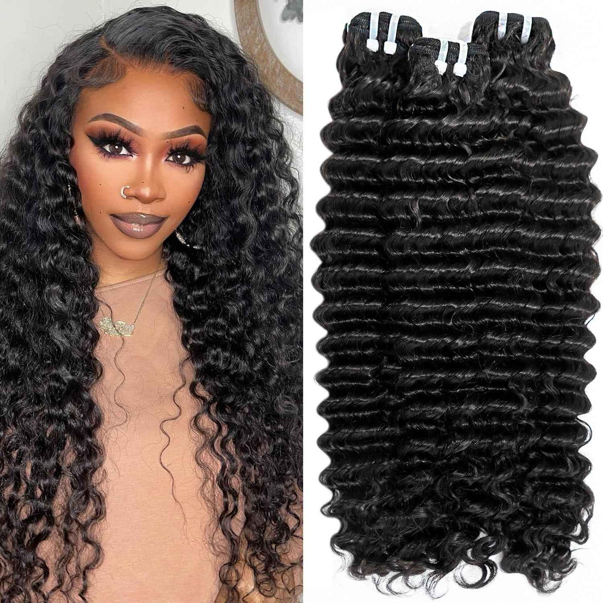 OCEAN Mechas de Cabelo Ondulado Profundo, 100% Cabelo Humano Premium-1 Feixe
