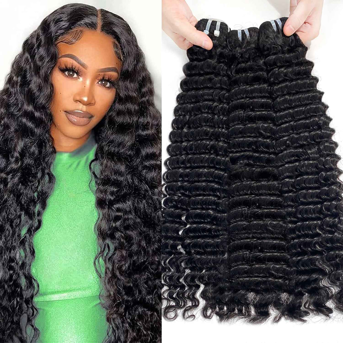 OCEAN Mechas de Cabelo Ondulado Profundo, 100% Cabelo Humano Premium-1 Feixe
