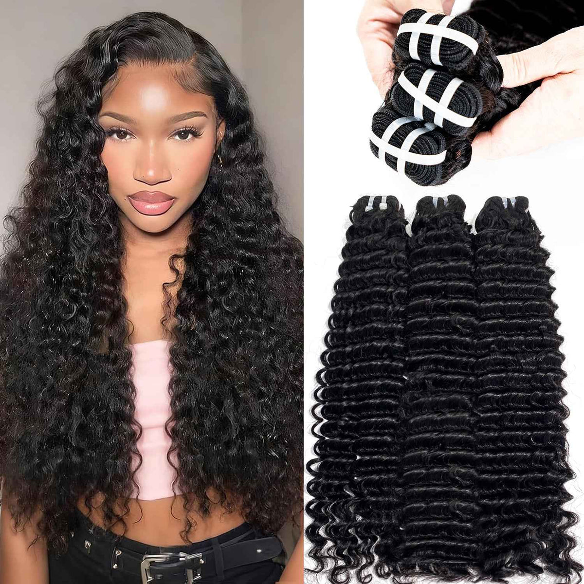 OCEAN Mechas de Cabelo Ondulado Profundo, 100% Cabelo Humano Premium-1 Feixe