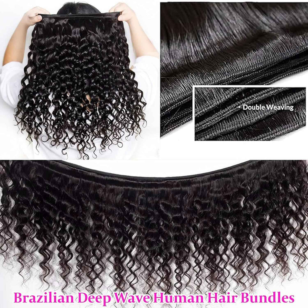 OCEAN Mechas de Cabelo Ondulado Profundo, 100% Cabelo Humano Premium-1 Feixe
