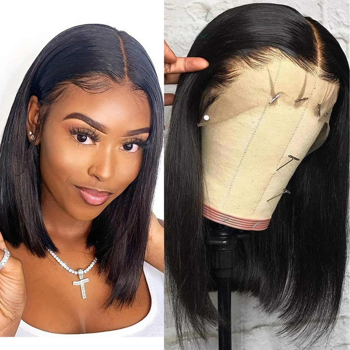 Nova Peruca Estilo Short Bob Lace Front 13x4 Densidade de 200% Cabelo Humano Liso