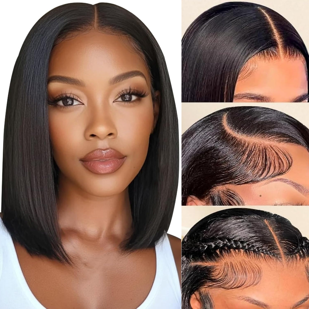 Nova Peruca Estilo Short Bob Lace Front 13x4 Densidade de 200% Cabelo Humano Liso