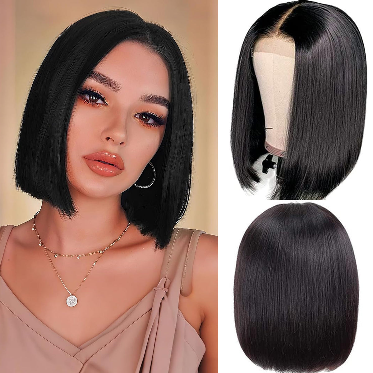 Nova Peruca Estilo Short Bob Lace Front 13x4 Densidade de 200% Cabelo Humano Liso