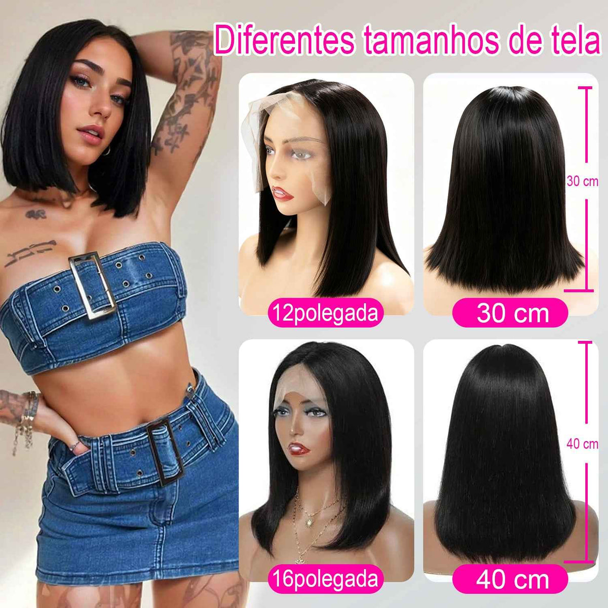 Nova Peruca Estilo Short Bob Lace Front 13x4 Densidade de 200% Cabelo Humano Liso