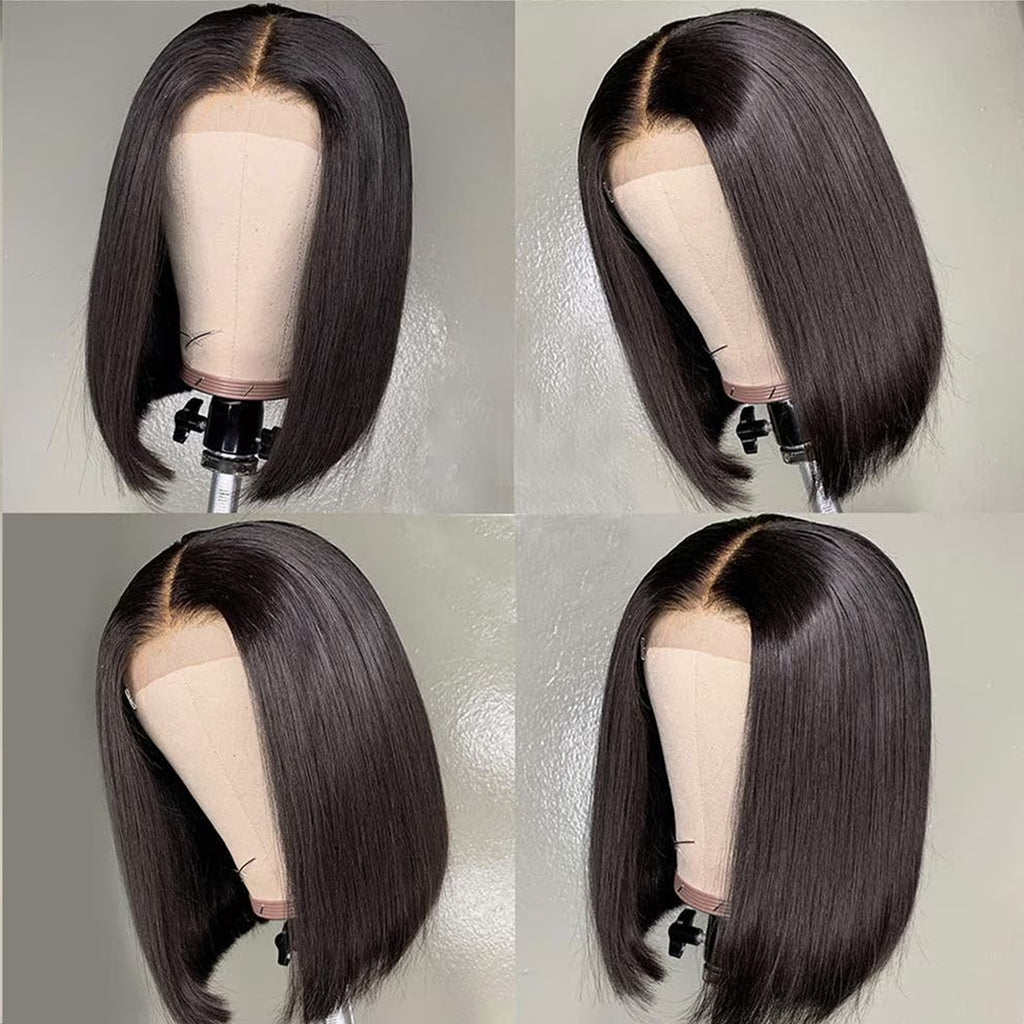 Nova Peruca Estilo Short Bob Lace Front 13x4 Densidade de 200% Cabelo Humano Liso