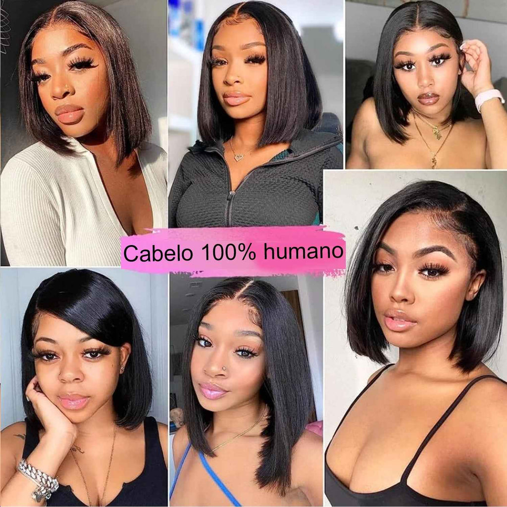 Nova Peruca Estilo Short Bob Lace Front 13x4 Densidade de 200% Cabelo Humano Liso