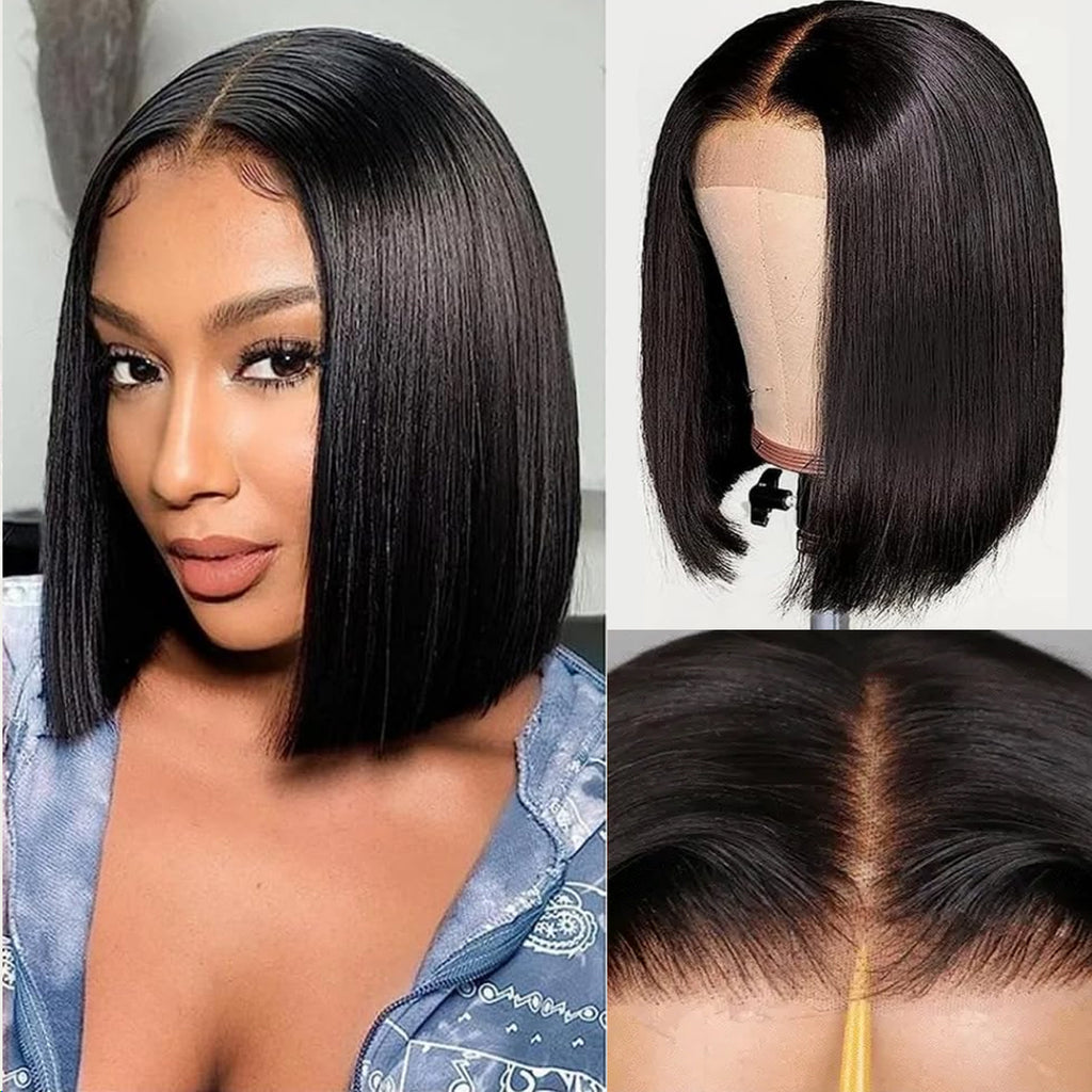 Nova Peruca Estilo Short Bob Lace Front 13x4 Densidade de 200% Cabelo Humano Liso
