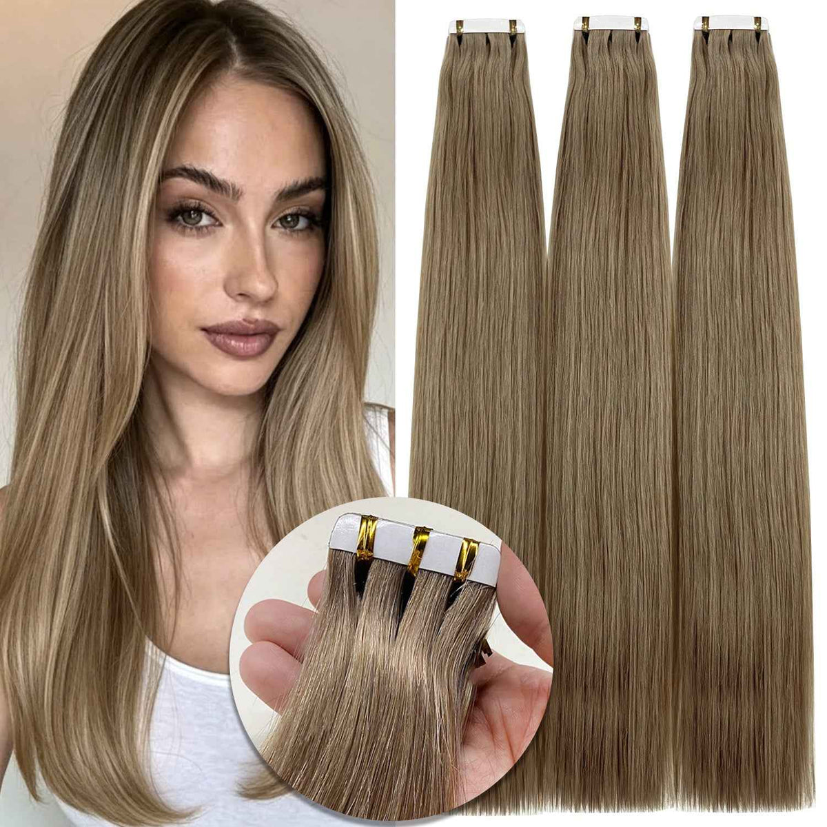 OCEAN Cabelo Vietnamita – 20 Extensões de Fita Adesiva, Cabelo Liso 100% Natural-1 Feixe